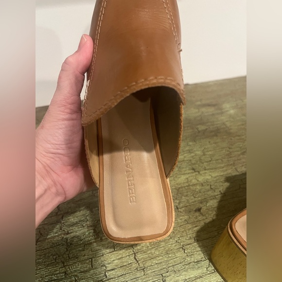 Bernardo Sofia Moc Clog Wooden Heel cognac leather upper backless platform 7 - Picture 3 of 5